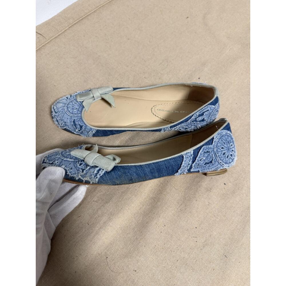 Ermanno Scervino Shoes Womens Size 37.5 Blue Denim Floral Ballet Flats Bow